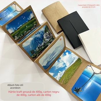 Album pentru fotografii și carduri poștale, 6 inch, cu design acordeon, album foto pliabil DIY, suport pentru carduri, album creativ pictat manual