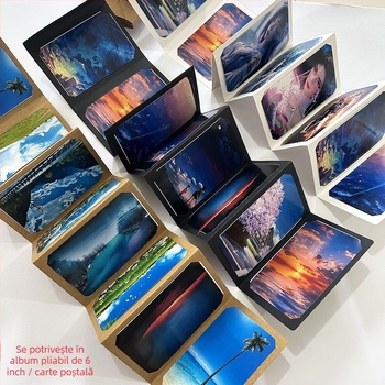 Album pentru fotografii și carduri poștale, 6 inch, cu design acordeon, album foto pliabil DIY, suport pentru carduri, album creativ pictat manual