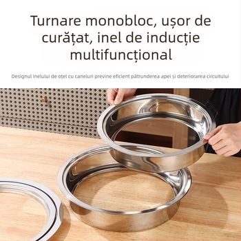 Inel din oțel inoxidabil pentru oală cu capac, design submersat, rotund sau pătrat, compatibil cu plitele cu inducție
