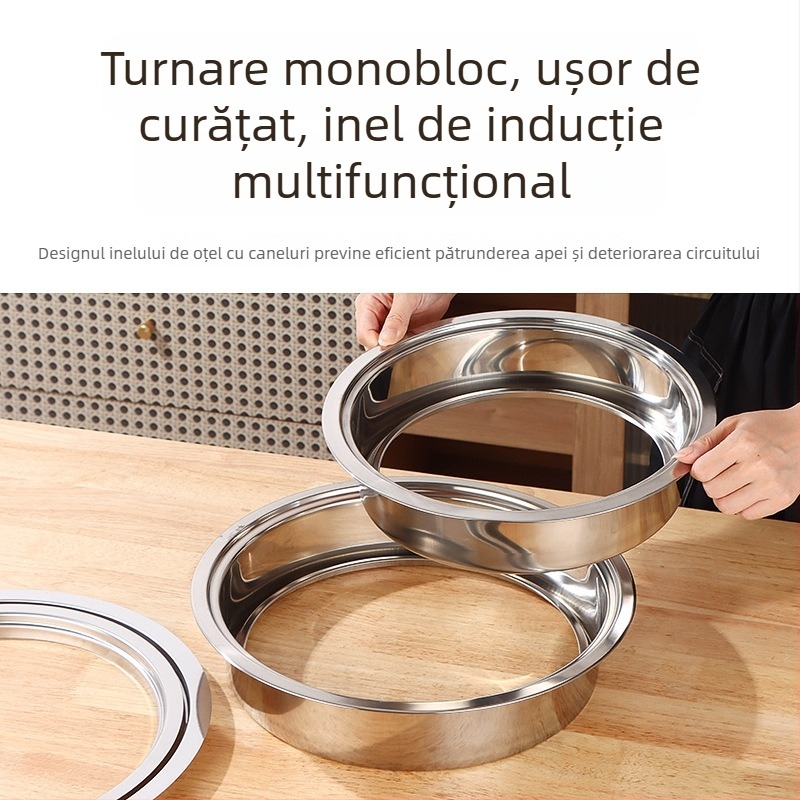 Inel din oțel inoxidabil pentru oală cu capac, design submersat, rotund sau pătrat, compatibil cu plitele cu inducție