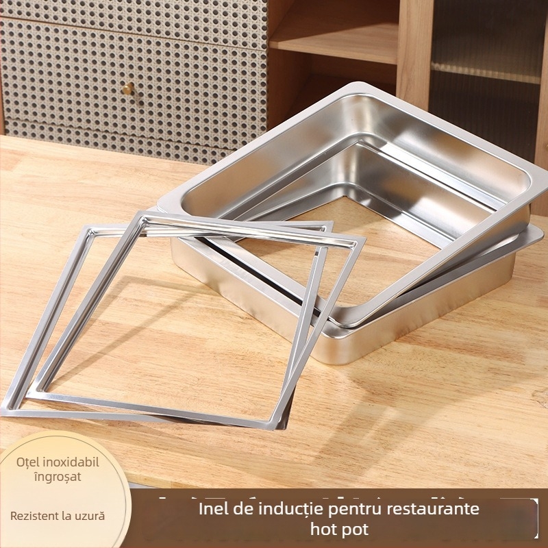 Inel din oțel inoxidabil pentru oală cu capac, design submersat, rotund sau pătrat, compatibil cu plitele cu inducție