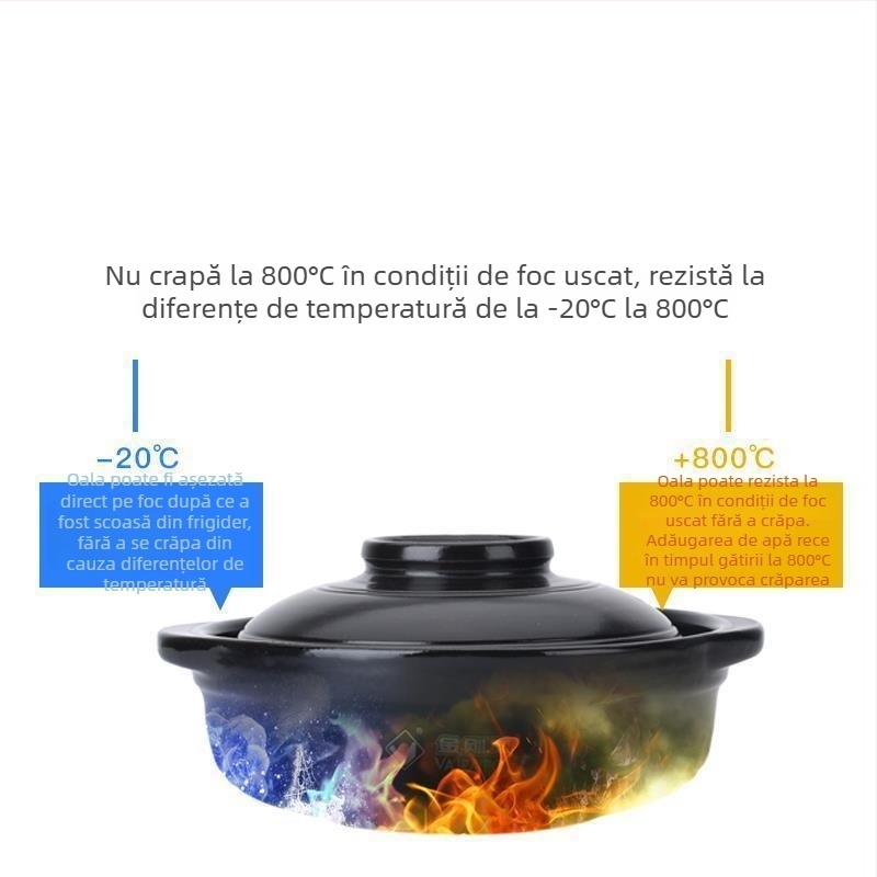 Oală ceramică de supe Huaxia King Kong pentru foc deschis și aragaz cu inducție, fund plat, rezistentă la temperaturi înalte, antiaderentă, 2.1–4 L