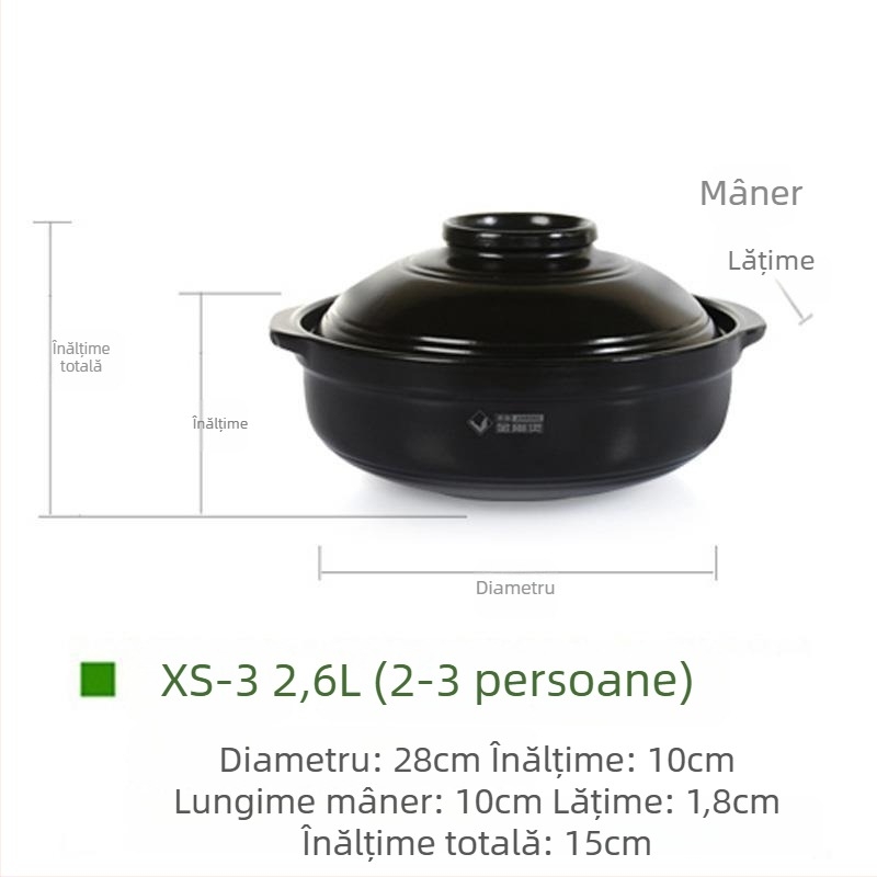 Oală ceramică de supe Huaxia King Kong pentru foc deschis și aragaz cu inducție, fund plat, rezistentă la temperaturi înalte, antiaderentă, 2.1–4 L