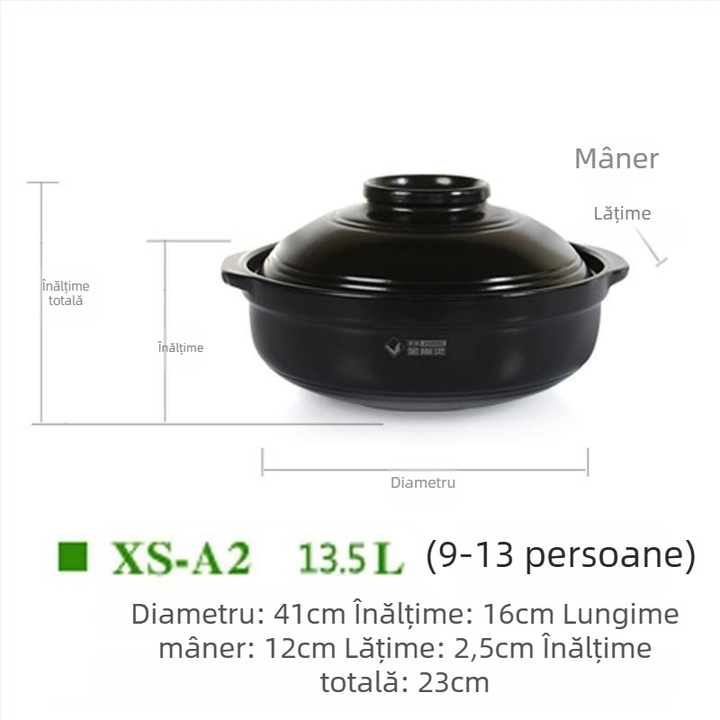Oală ceramică de supe Huaxia King Kong pentru foc deschis și aragaz cu inducție, fund plat, rezistentă la temperaturi înalte, antiaderentă, 2.1–4 L