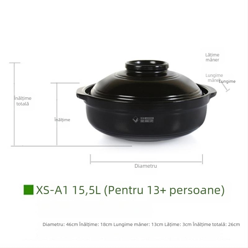 Oală ceramică de supe Huaxia King Kong pentru foc deschis și aragaz cu inducție, fund plat, rezistentă la temperaturi înalte, antiaderentă, 2.1–4 L