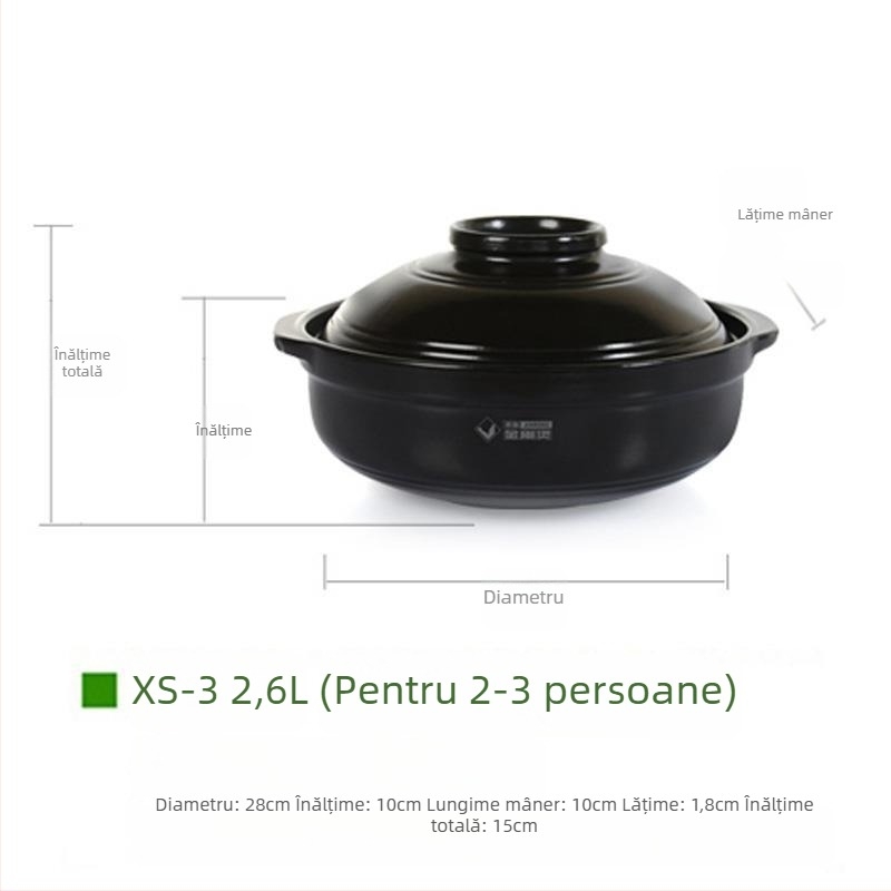 Oală ceramică de supe Huaxia King Kong pentru foc deschis și aragaz cu inducție, fund plat, rezistentă la temperaturi înalte, antiaderentă, 2.1–4 L