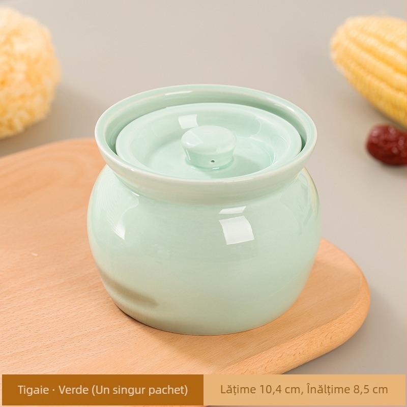 Furunda oală ceramică cu capac, 450 ml – vas ceramic pentru supe și ouă la abur, stil chinezesc