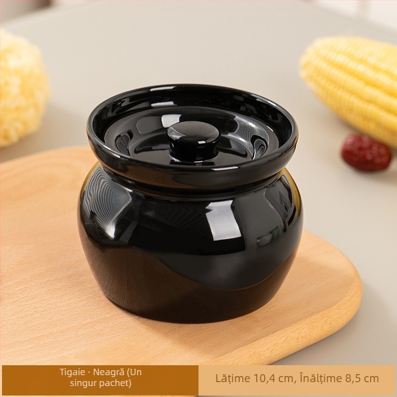 Furunda oală ceramică cu capac, 450 ml – vas ceramic pentru supe și ouă la abur, stil chinezesc