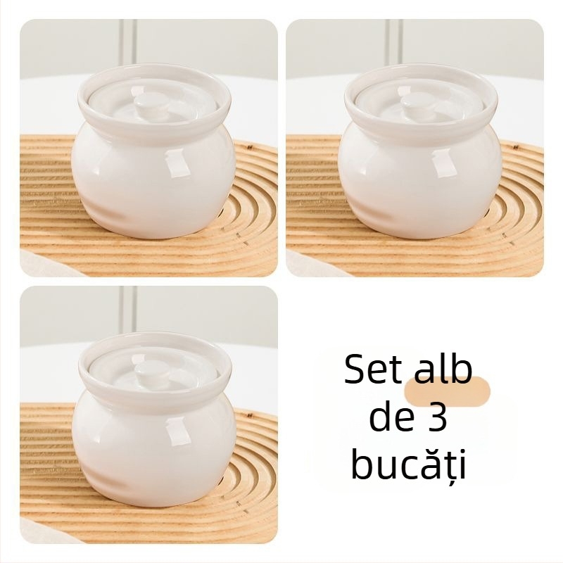 Furunda oală ceramică cu capac, 450 ml – vas ceramic pentru supe și ouă la abur, stil chinezesc