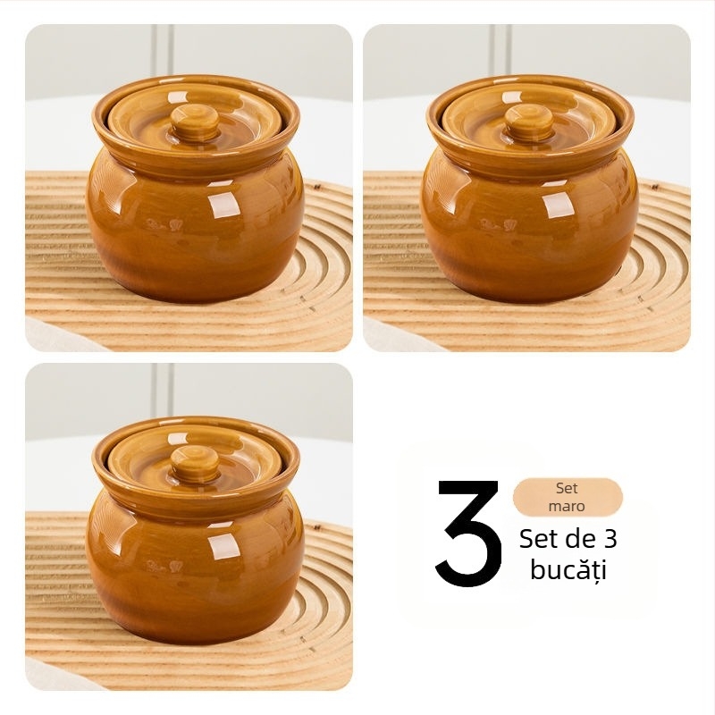 Furunda oală ceramică cu capac, 450 ml – vas ceramic pentru supe și ouă la abur, stil chinezesc