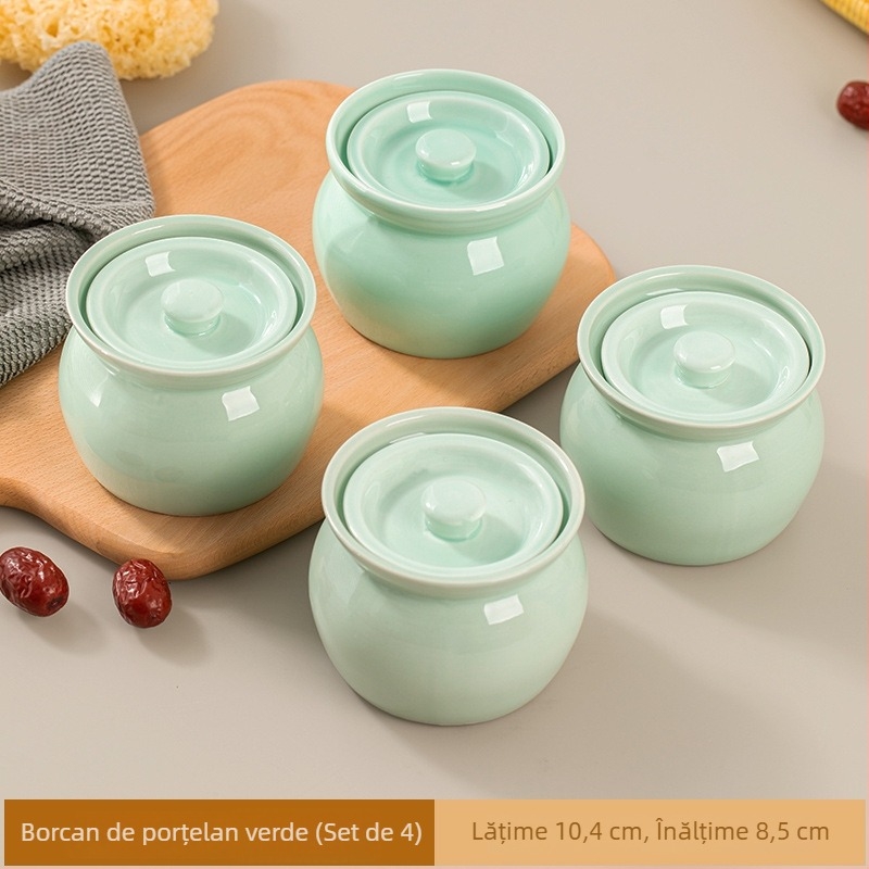 Furunda oală ceramică cu capac, 450 ml – vas ceramic pentru supe și ouă la abur, stil chinezesc