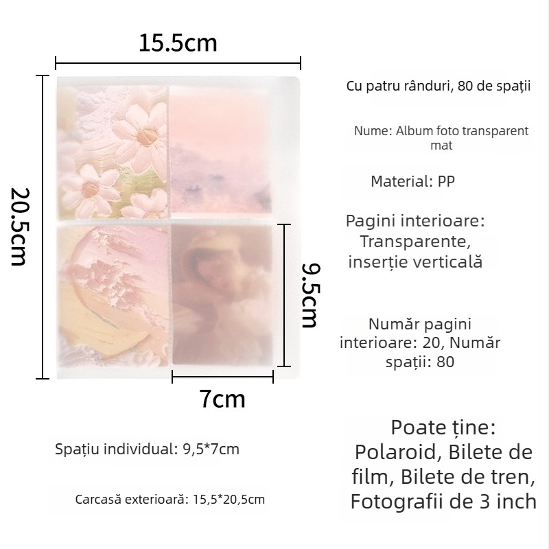 Album foto cu carduri de 3 inci, pagini în grilă pentru 4 carduri, spațiu compact pentru carduri, stil Instagram
