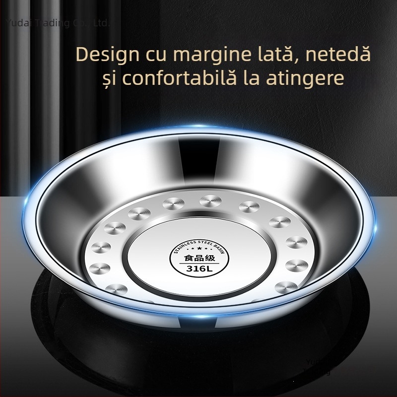 Farfurie rotundă din oțel inoxidabil 316L, grad alimentar, îngroșată, pentru bucătărie de acasă, farfurie de servire pentru cină și grătar