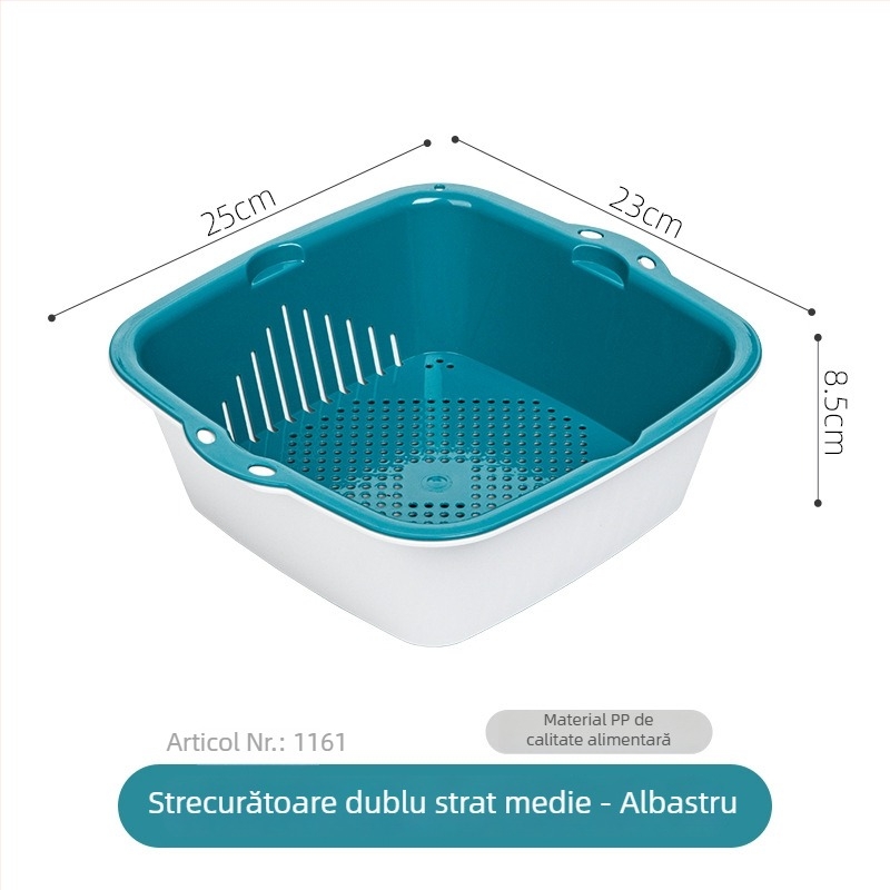 Coș dublu strat din plastic pentru spălat legume și orez, chiuvetă de bucătărie, tavă pentru fructe