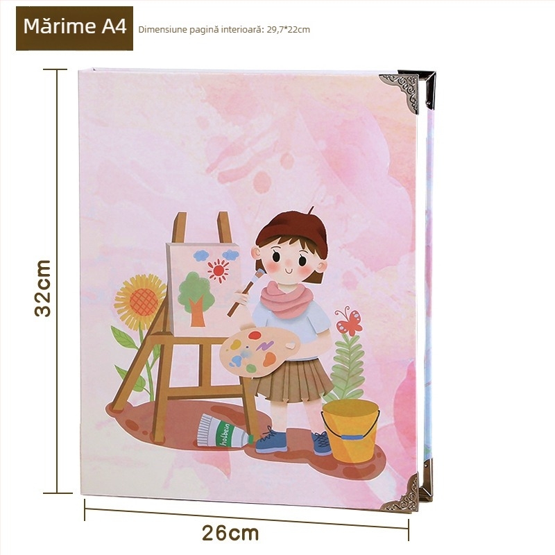 Album foto A4 handmade, copertă goală, memorie pentru copii, cu foi detașabile, legare cu clips metalic, 60 pagini (30 foi)