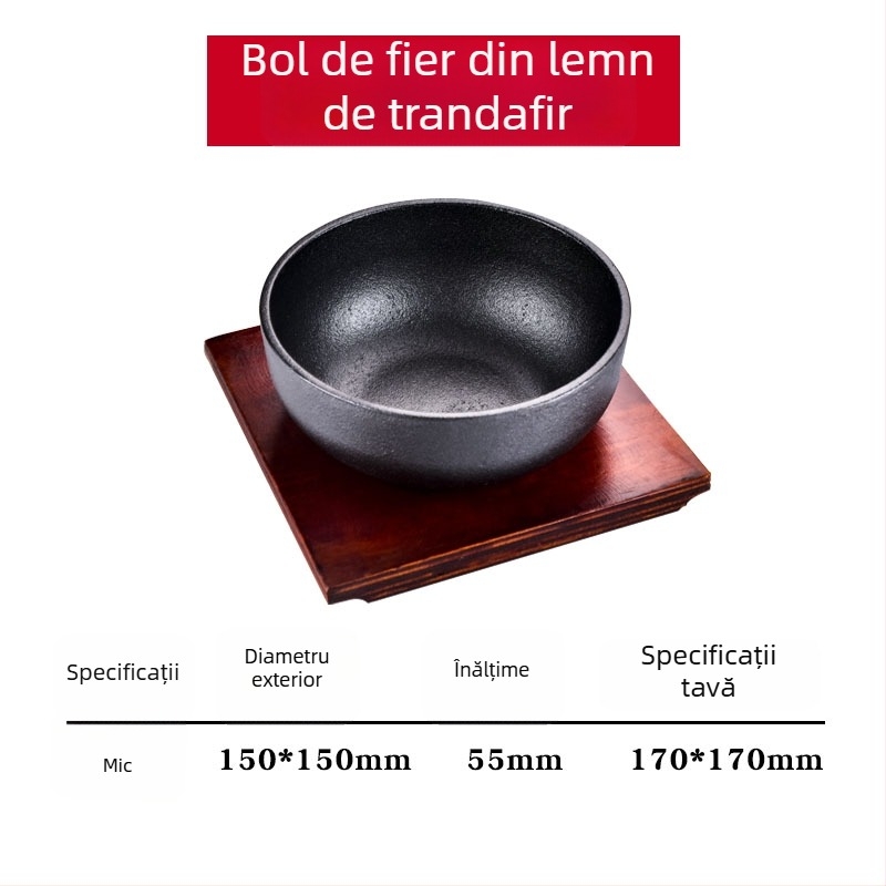 Vas coreean pentru bibimbap din piatră, oală din fontă cu bol metalic, compatibil cu plita cu inducție, oală pentru tofu, pentru uz casnic sau comercial