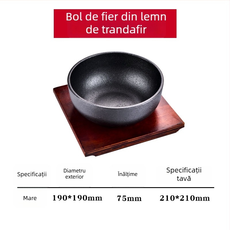 Vas coreean pentru bibimbap din piatră, oală din fontă cu bol metalic, compatibil cu plita cu inducție, oală pentru tofu, pentru uz casnic sau comercial