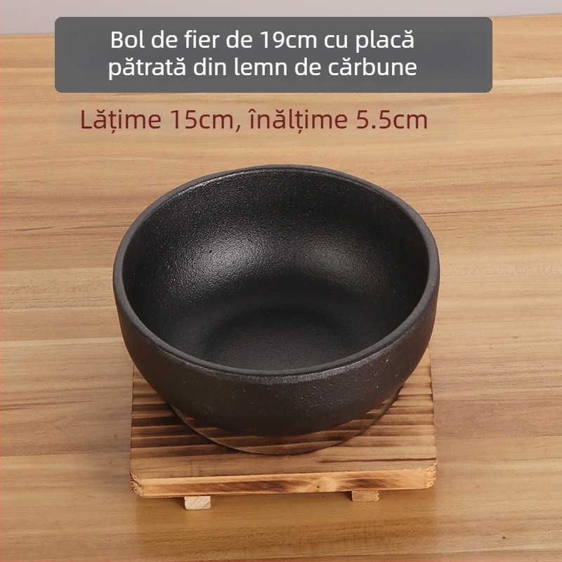 Vas coreean pentru bibimbap din piatră, oală din fontă cu bol metalic, compatibil cu plita cu inducție, oală pentru tofu, pentru uz casnic sau comercial