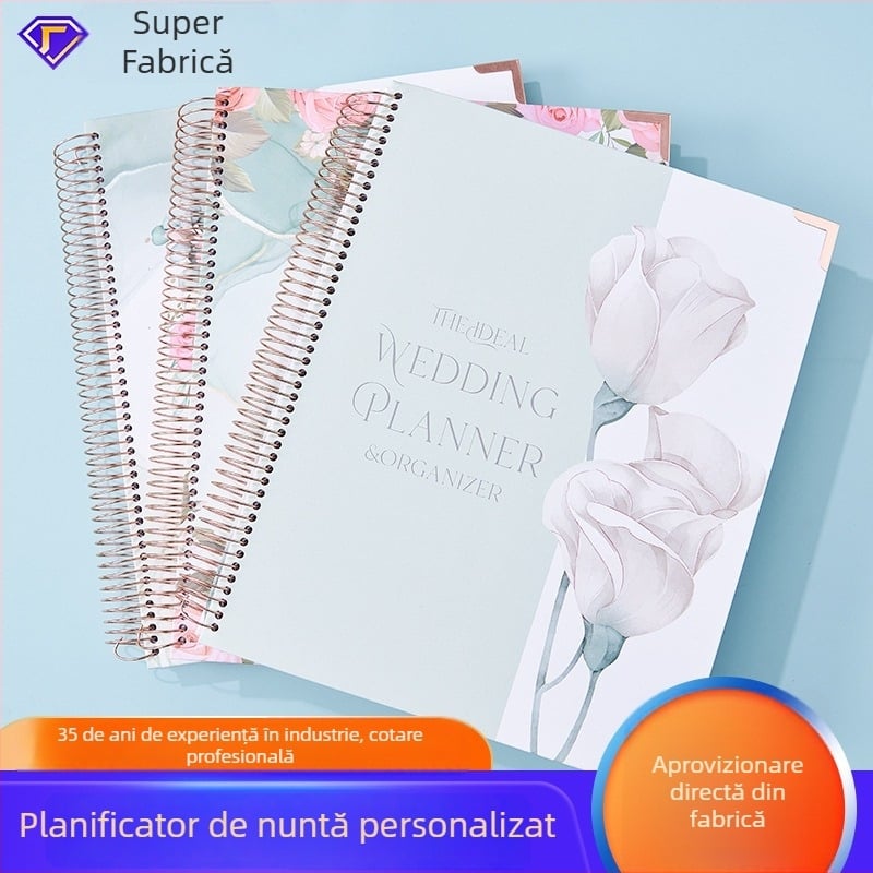 Caiet de planificare a nunții, copertă florală, legare în spirală, stil creativ, 100–200 pagini