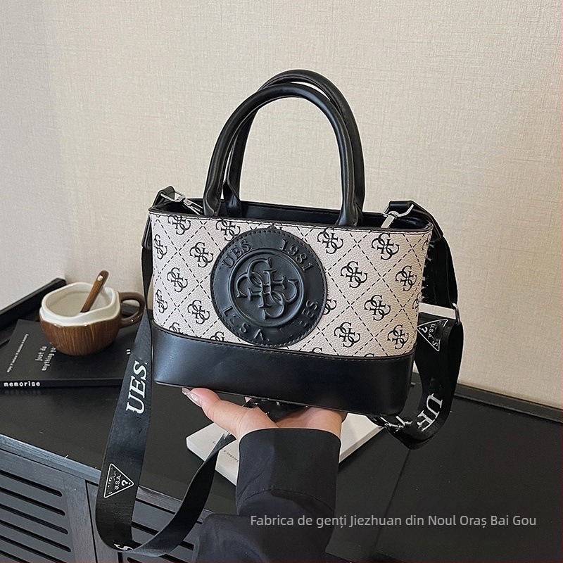 Geantă de mână cu imprimeu alfabet, în stil lux ușor Europa-America, tote cu bretea lată pentru umăr, purtare crossbody sau în mână, colecție nouă 2025