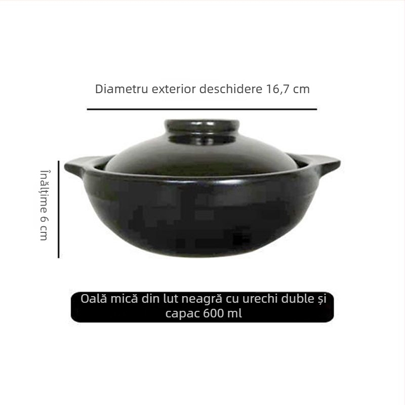 Oală ceramică cu mâner pentru flacra deschisă, porțelan cu oase, 2.1–3 L, pentru orez și tăiței