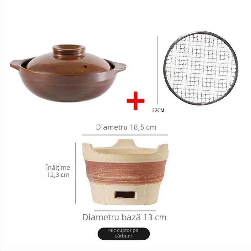 Oală ceramică cu mâner pentru flacra deschisă, porțelan cu oase, 2.1–3 L, pentru orez și tăiței