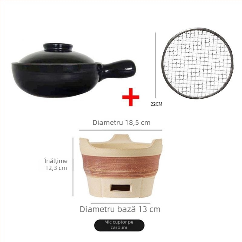 Oală ceramică cu mâner pentru flacra deschisă, porțelan cu oase, 2.1–3 L, pentru orez și tăiței