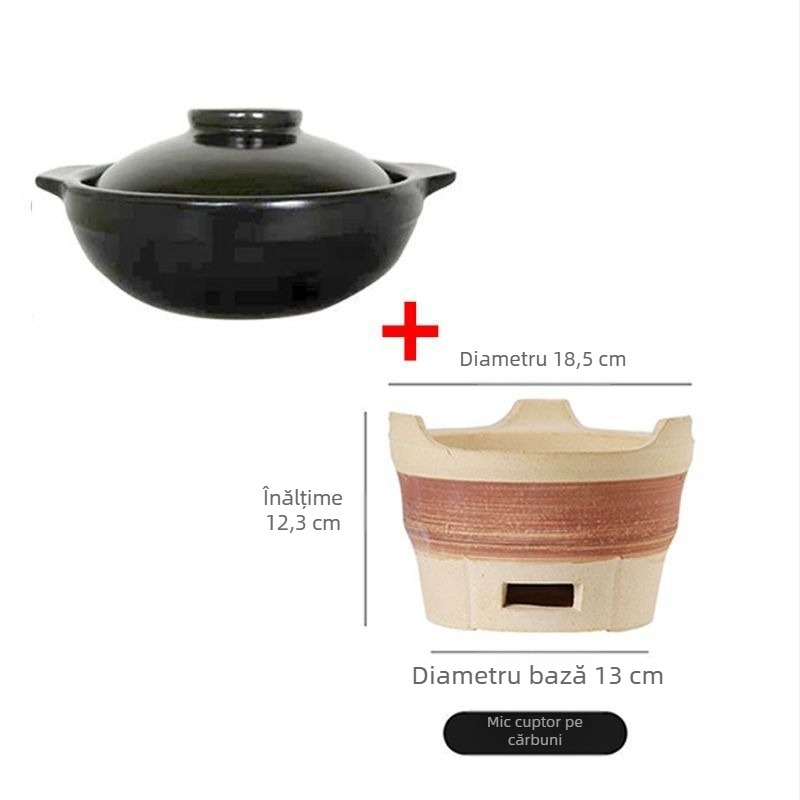 Oală ceramică cu mâner pentru flacra deschisă, porțelan cu oase, 2.1–3 L, pentru orez și tăiței