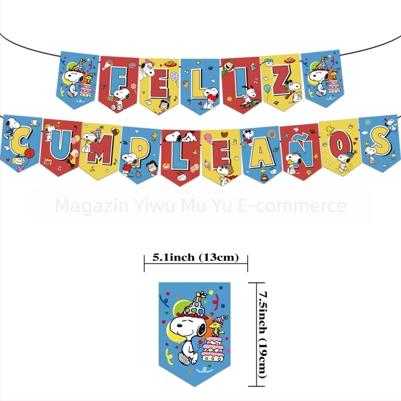 Banner cu steag cu temă transfrontalieră, personaje spaniole din desene animate, cu card de inserție, cutie Stitch și Naruto, stegulețe burete