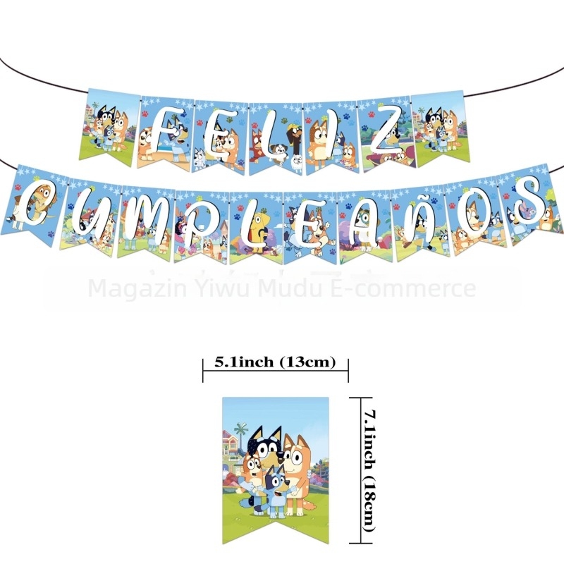 Banner cu steag cu temă transfrontalieră, personaje spaniole din desene animate, cu card de inserție, cutie Stitch și Naruto, stegulețe burete