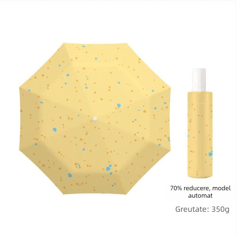 Umbrelă cu trei segmente, model desen animat, deschidere automată, pentru soare și ploaie, protecție UV, ușoară și compactă.