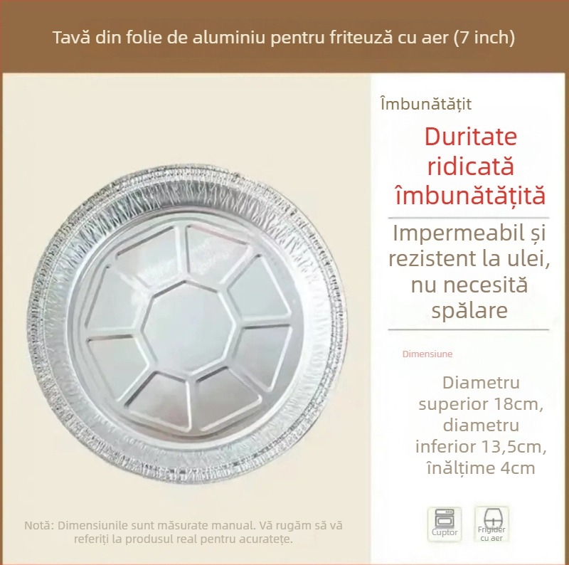 Tavă din folie de aluminiu pentru air fryer, antiulei, rezistentă la cuptor, reutilizabilă