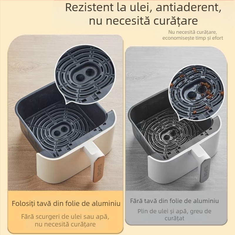 Tavă din folie de aluminiu pentru air fryer, antiulei, rezistentă la cuptor, reutilizabilă