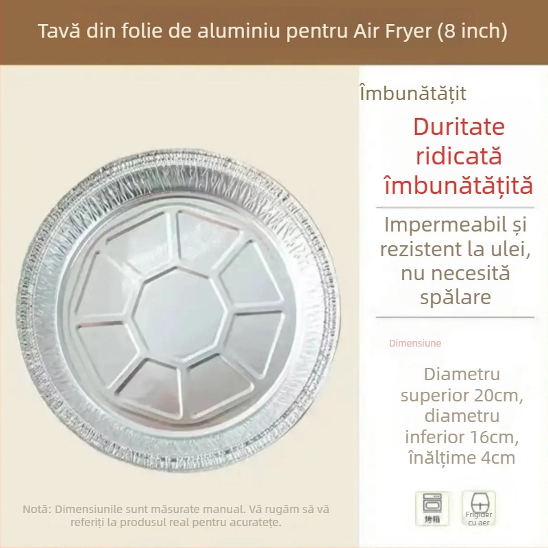 Tavă din folie de aluminiu pentru air fryer, antiulei, rezistentă la cuptor, reutilizabilă