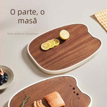 Plaçă de tăiat din lemn de abanos, cu design în stil desen animat, potrivită pentru contactul cu alimente, antifungică, groasă și durabilă, pentru tăiat carne și oase