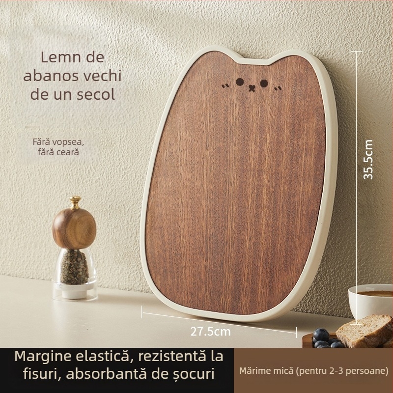Plaçă de tăiat din lemn de abanos, cu design în stil desen animat, potrivită pentru contactul cu alimente, antifungică, groasă și durabilă, pentru tăiat carne și oase