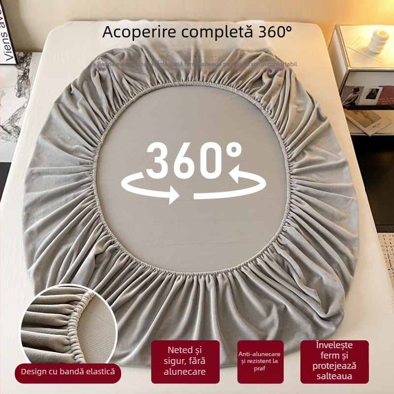 Set cearșafuri elastice din velur de lapte, captusite cu fleece, gros pentru pat 1,2 m – trei piese