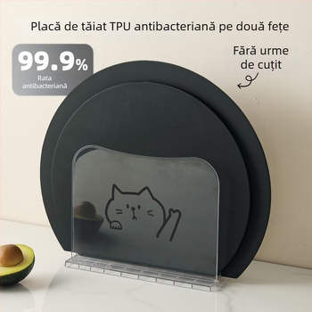 Placă de tăiere flexibilă în stil japonez, semicirculară, cu două fețe, antibacteriană, pentru fructe, neagră, TPU alimentar, fără urme de tăiere