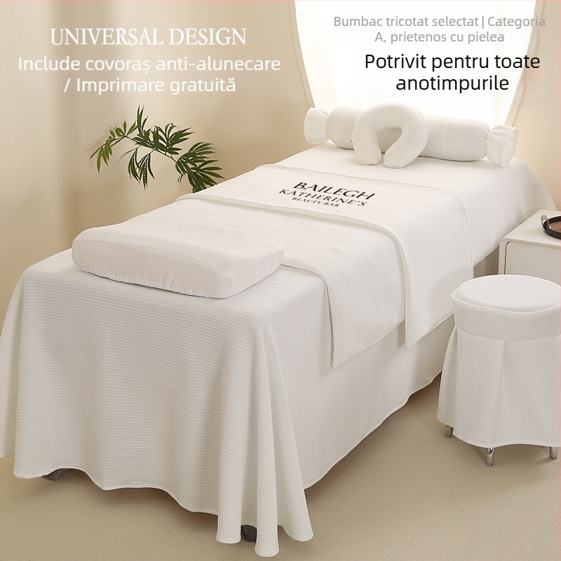Set de huse pentru pat din bumbac tricotat, culoare solidă, patru piese, pentru salon de înfrumusețare și masaj