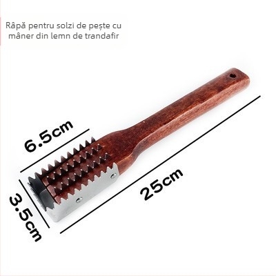 Scrisor pentru solzi de pește din oțel inox cu mâner din lemn, scaler pentru spate și instrument multifuncțional de curățare a peștelui