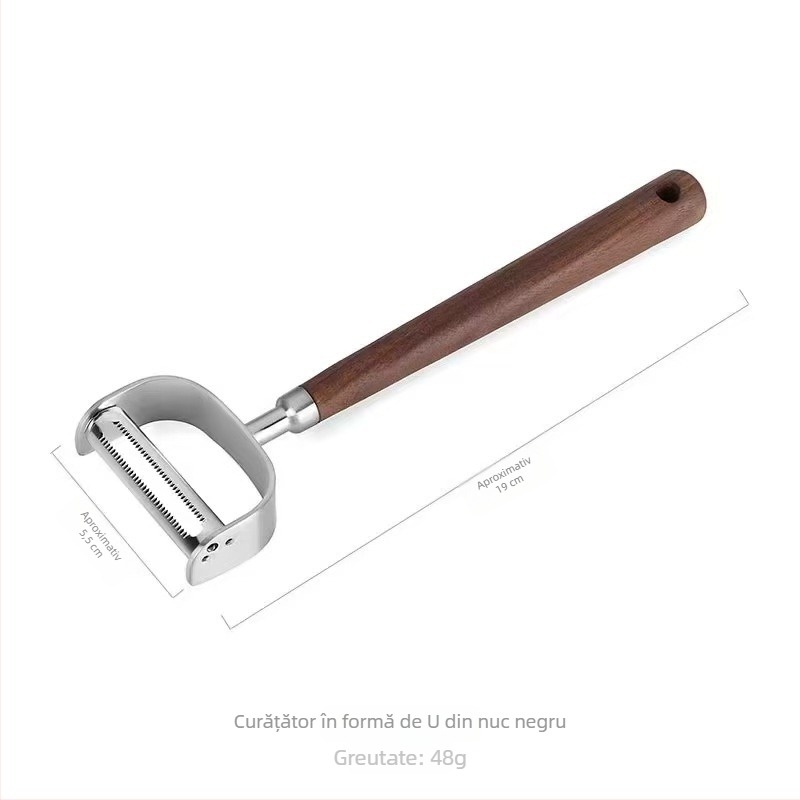 Set de ustensile de bucătărie din oțel inoxidabil 316, mânere din nuc — spatulă, lingură de supă, polonic, strecurător