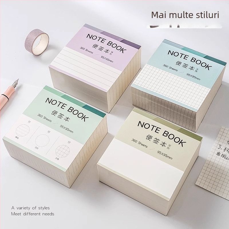Blocnote 3-în-1 fără adeziv, capacitate mare, foițe de notițe de rupt, stil minimalist pentru studenți
