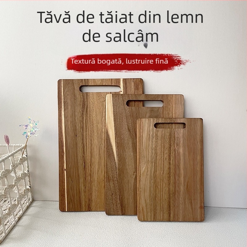 Tocător din lemn de acacia cu mâner, portabil, cu față dublă, tavă din lemn pentru bucătărie și restaurante