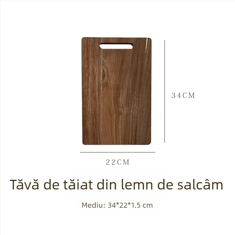 Tocător din lemn de acacia cu mâner, portabil, cu față dublă, tavă din lemn pentru bucătărie și restaurante