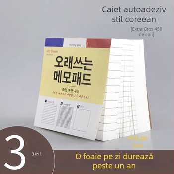 Caiet de notițe 3 în 1, stil INS, inspirație coreeană pentru elevi, foi de notițe detașabile, învățare creativă, aspect vizual deosebit, fără adeziv
