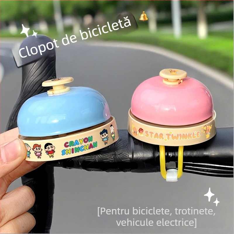 Clopoțel pentru ghidonul bicicletei, sunet foarte puternic, design drăguț în stil desen animat, valoare estetică înaltă, universal pentru trotinete și biciclete de echilibru, acționat manual
