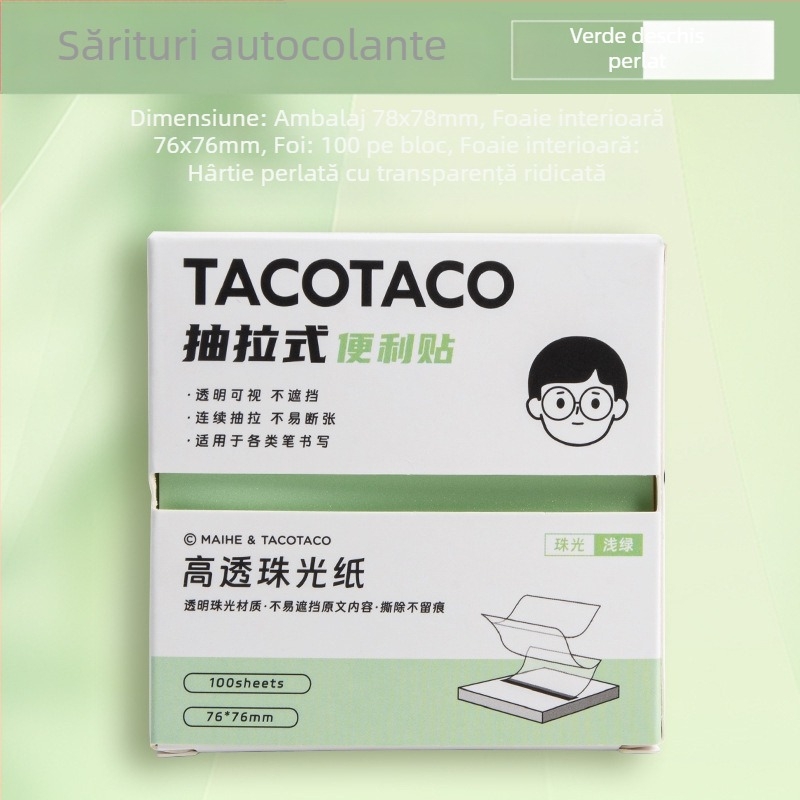 Tacotaco Cutie pentru Notițe Lipicioase cu Sertar Glisant, Hârtie cu Luciu Perlată și Transparentă pentru Elevi Gimnaziu