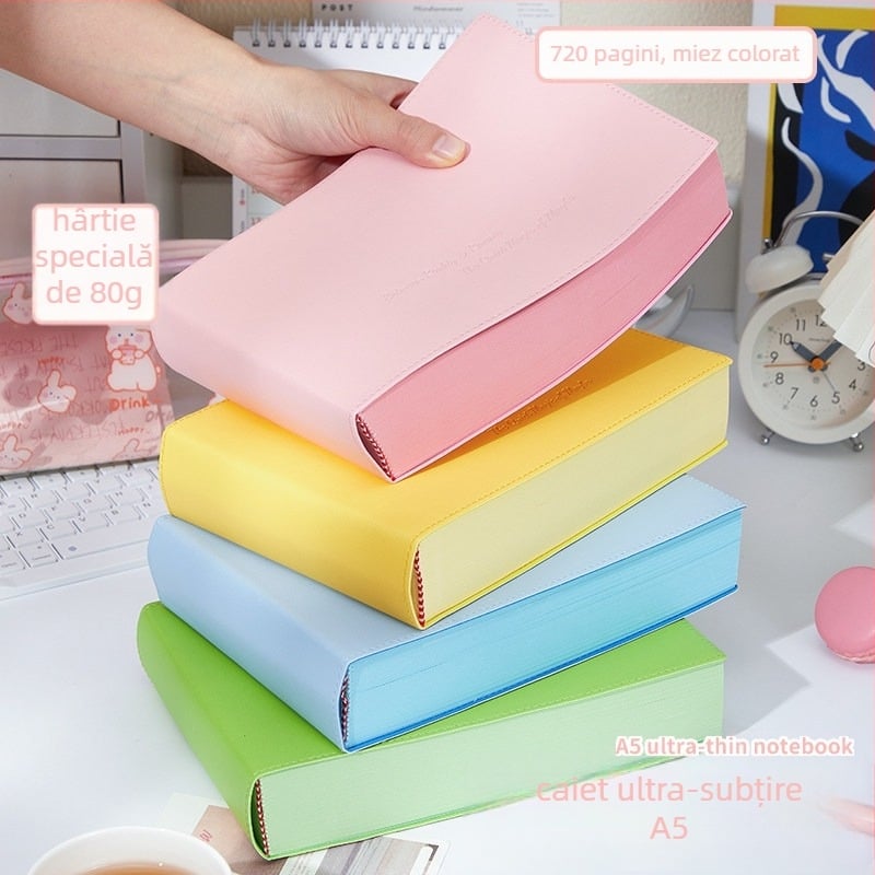 Noul caiet gros de 720 pagini cu blocuri colorate, jurnal gol pentru elevi, notebook ultra gros pentru desen și luat notițe