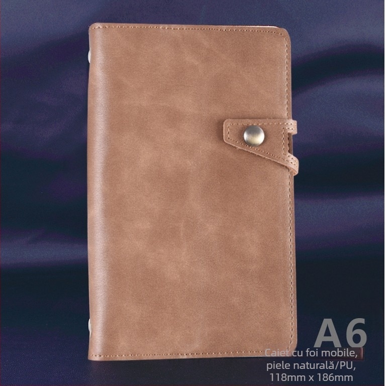 Agendă de afaceri din piele A6, cu cataramă, două niveluri, portabilă, cu logo imprimat