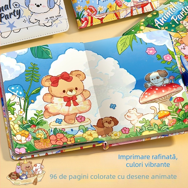 Cartoon Bear caiet drăguț cu copertă din piele și închidere magnetică, jurnal portabil